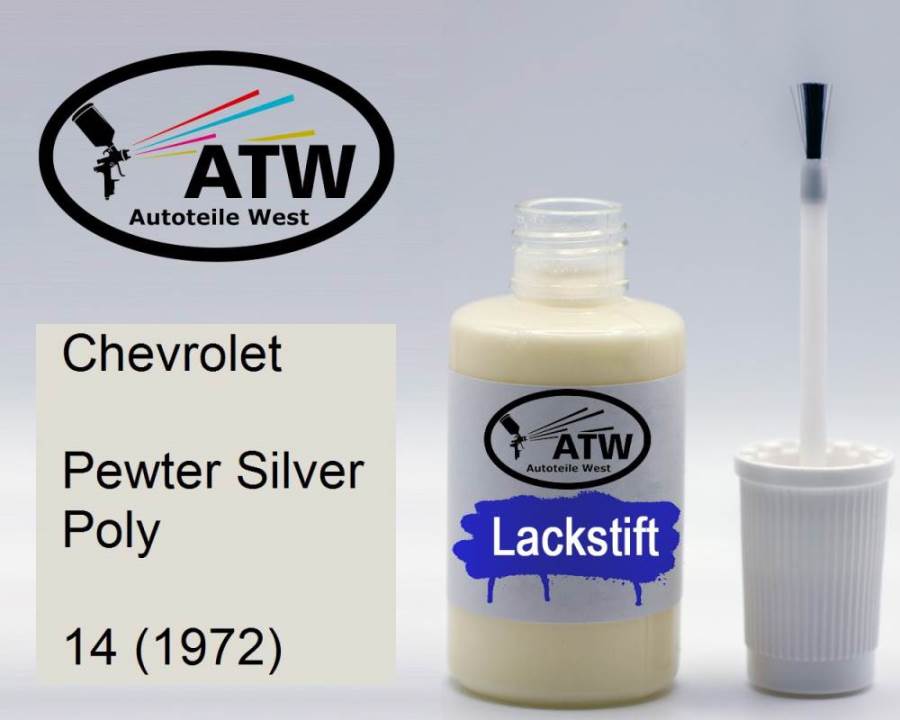 Chevrolet, Pewter Silver Poly, 14 (1972): 20ml Lackstift, von ATW Autoteile West.